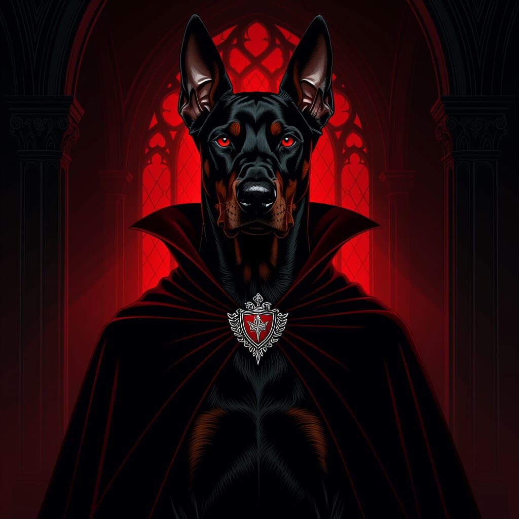 Majestic Vampire Doberman in Gothic Mansion