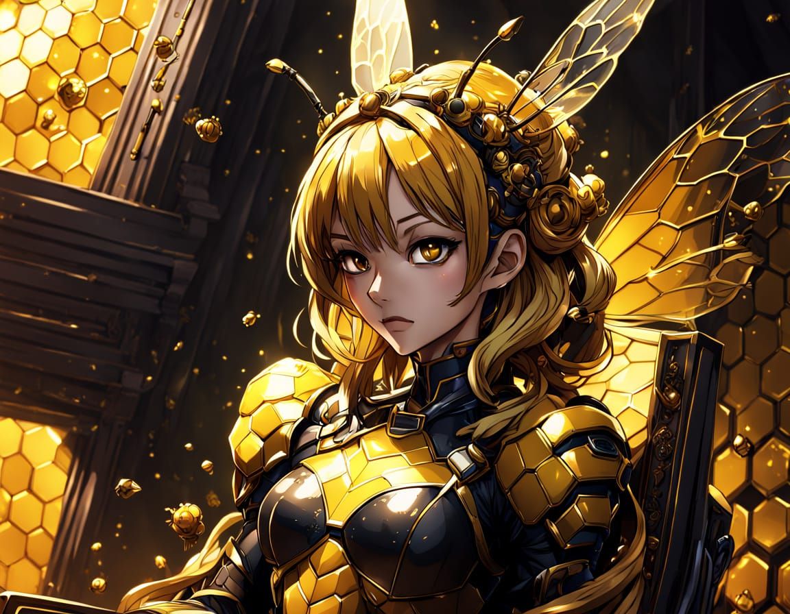 Anime Queen Bee Goddess with Honeycomb Throne