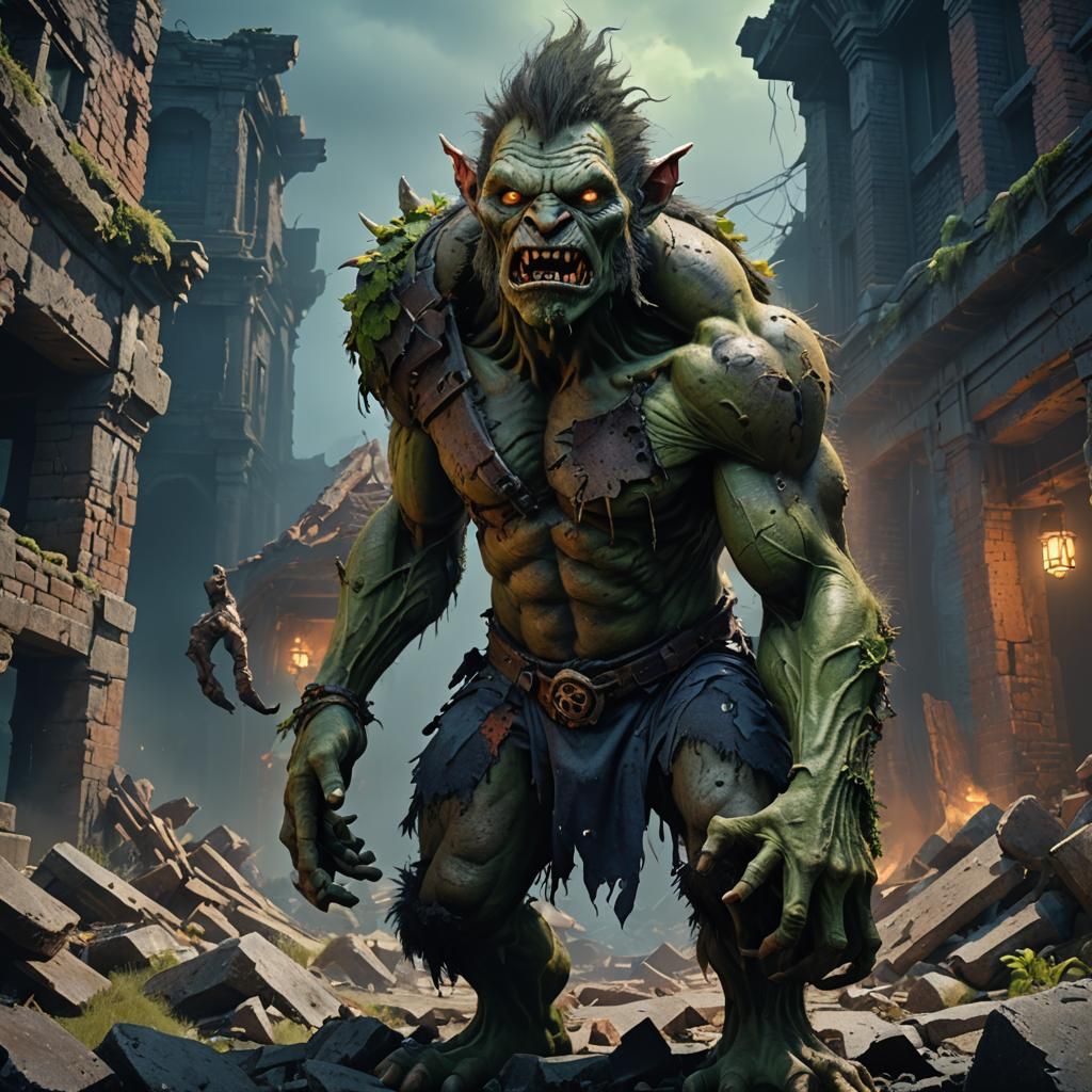 Zombie Troll in Ruins: Fantasy Concept Art
