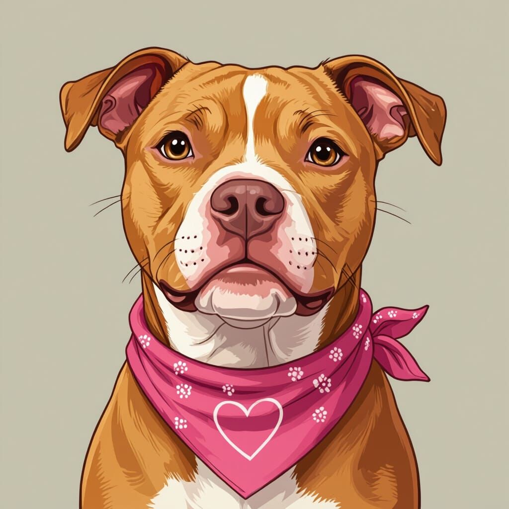 Red Nose Pitbull with Heart Spot in Anima Art Style