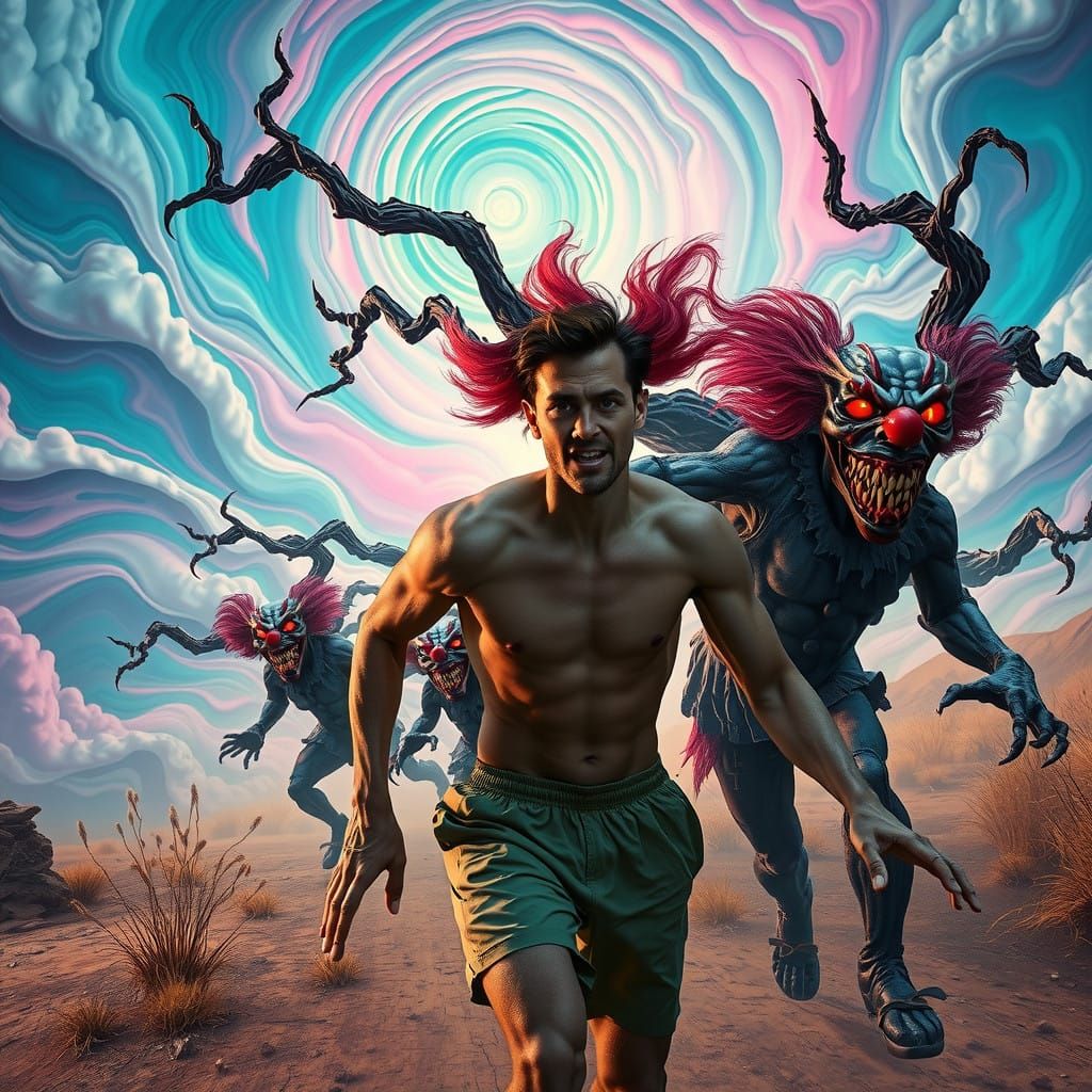 Macabre Surreal Landscape with Psychotic Clown Trees