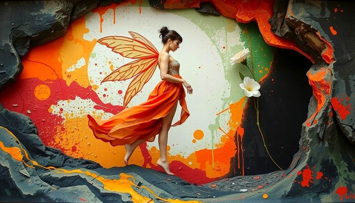 Fairy Walking to Cave in Expressionist Impasto Style