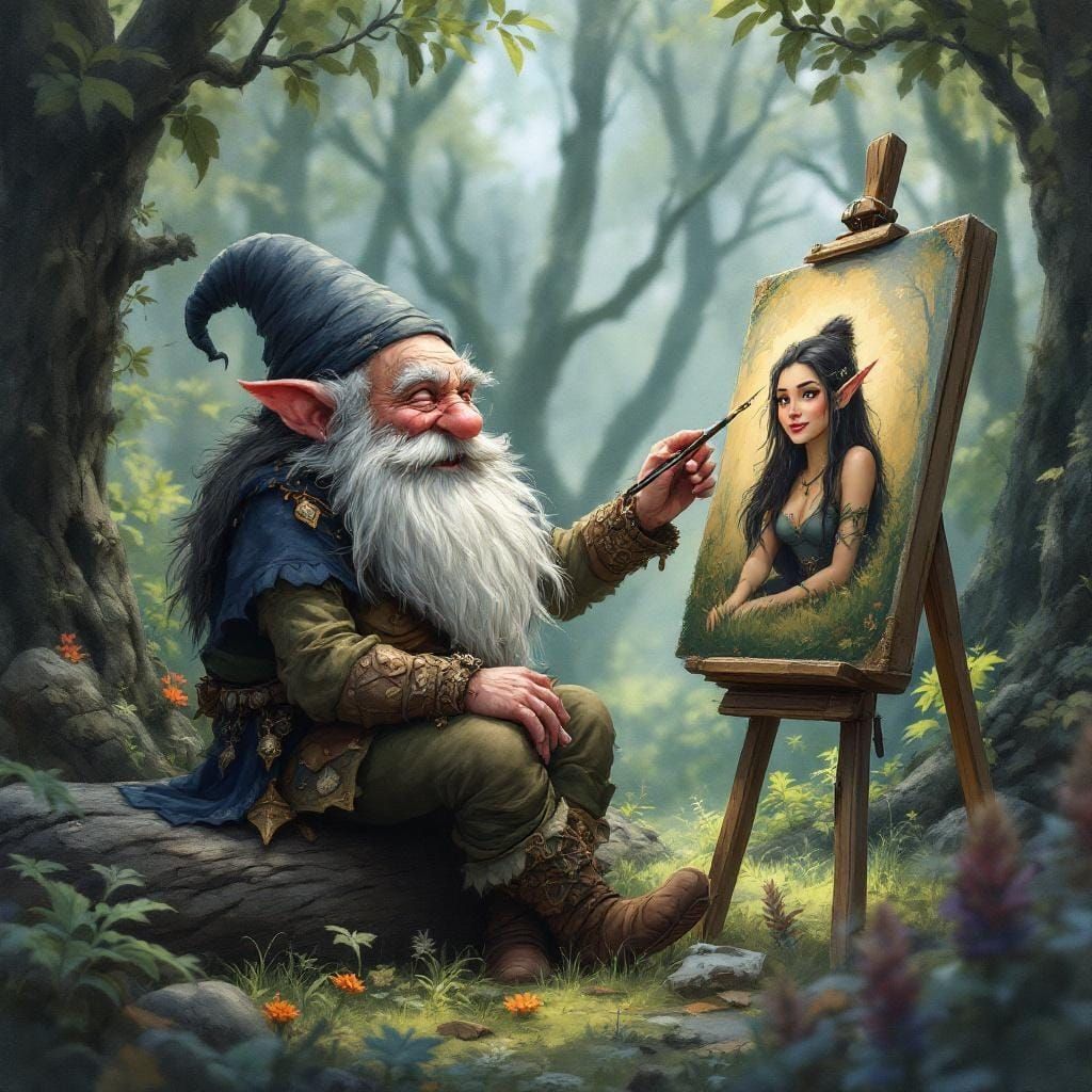 Fantasy Elf Painter Creates Gnome Portrait