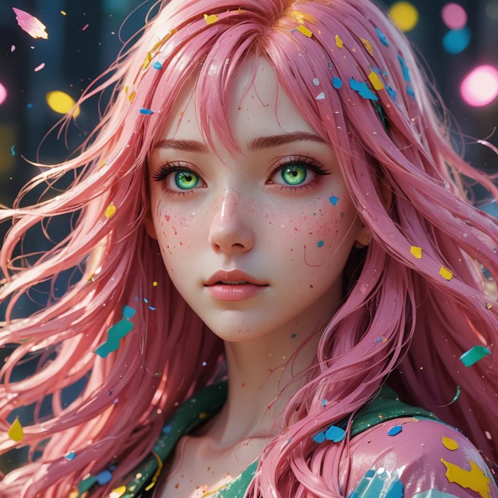 Vibrant Anime Girl Emerging From Colors