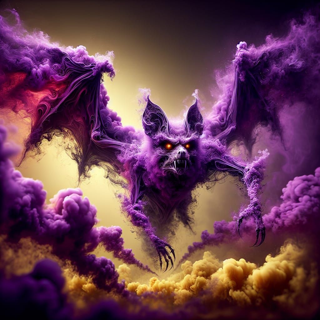 Purple Smoke Vampire Bat Digital Painting
