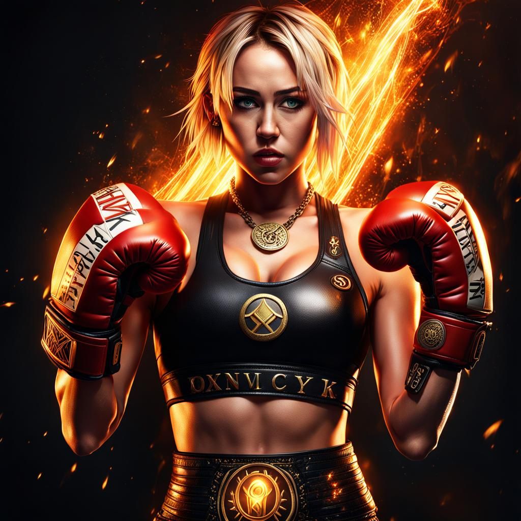Miley Cyrus Portrait with Boxing Gloves