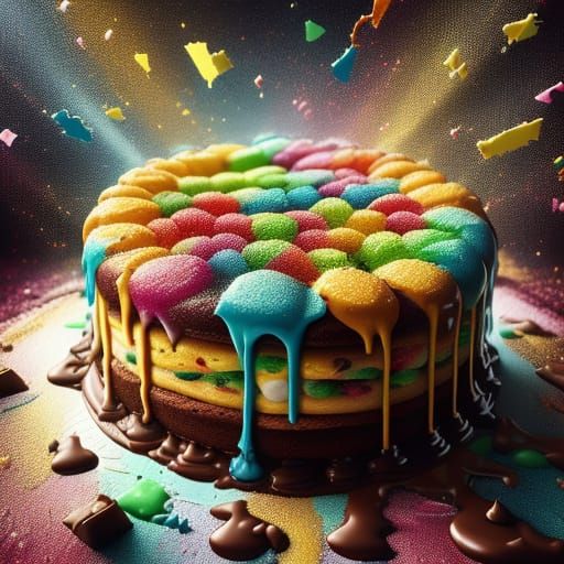 Vibrant Double Decker Chocolate Chip Cake in Pop Art