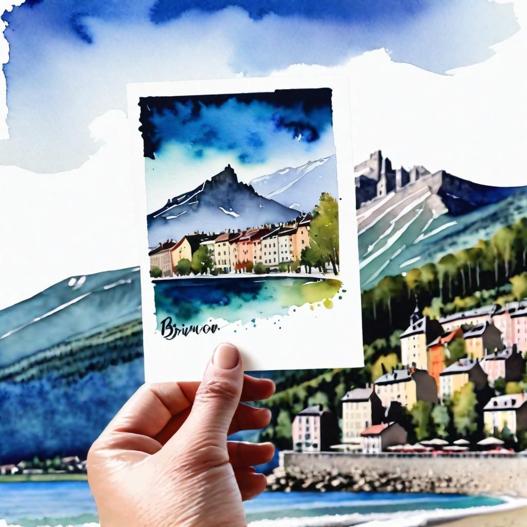 Briançon Postcard: Watercolor and Ink Travel Art