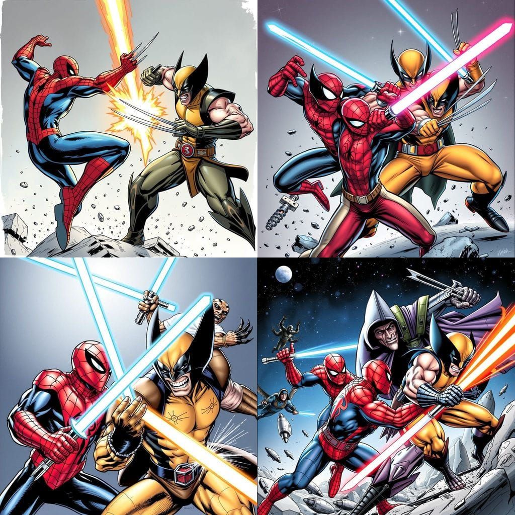 Spider-Man and Wolverine vs Pong Krell: Marvel Art