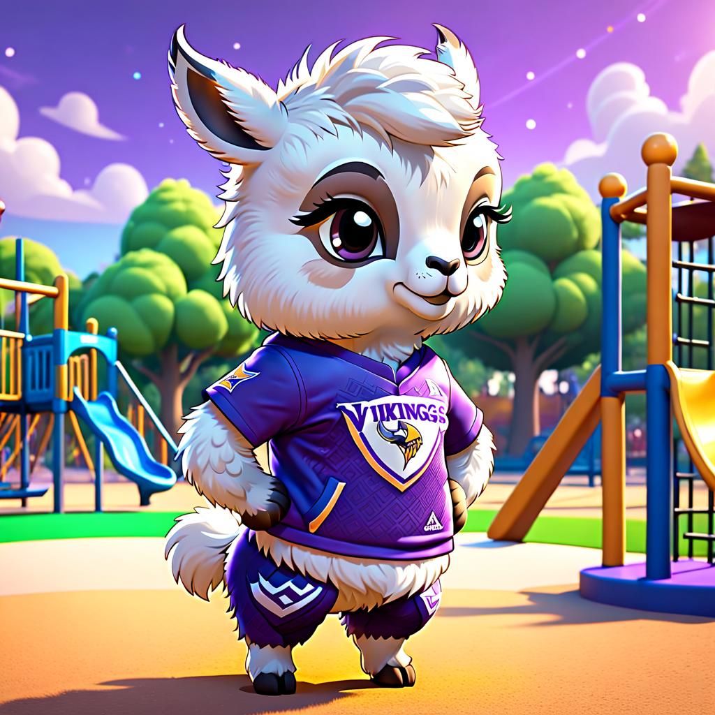 Chibi Llama in Vikings Shirt: 3D Cartoon