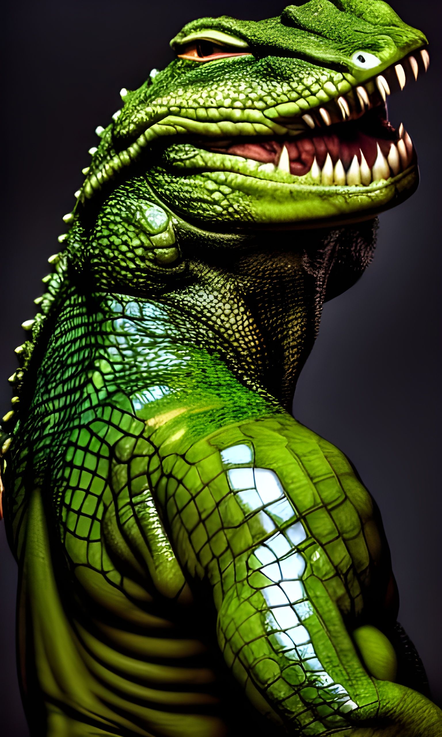 Sultry Alligator-Man Centerfold in Fantasy Art Style
