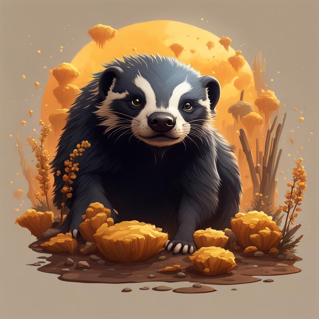 Cute Honey Badger in Detailed Digital Painting