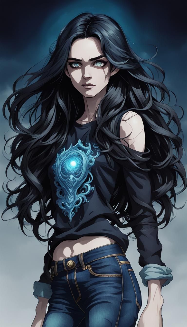 Androgynous Figure with Blue Aura in Sequential Art