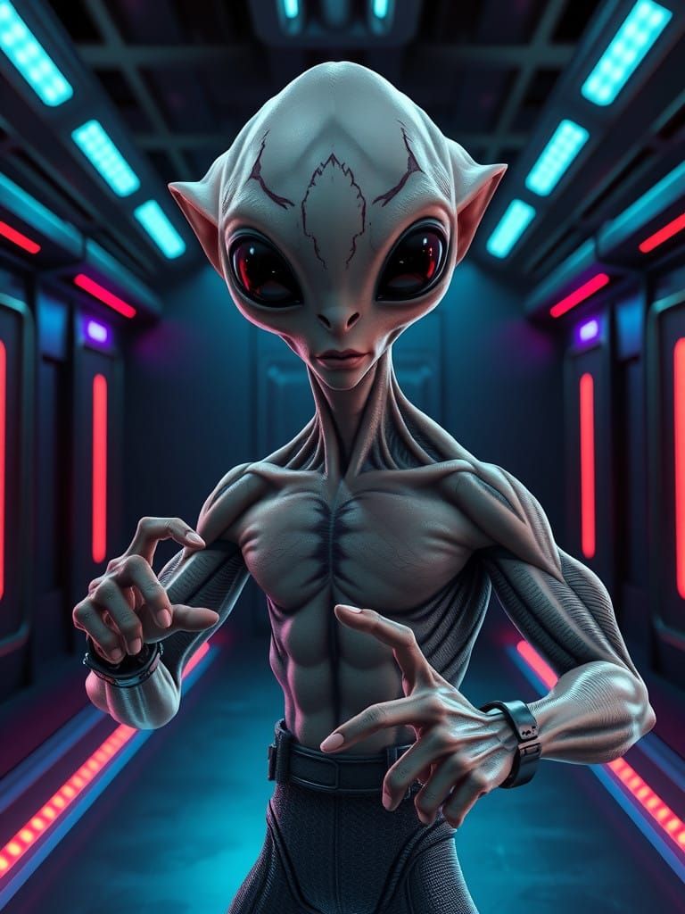 Cyberpunk Alien Hero with Neon Accents