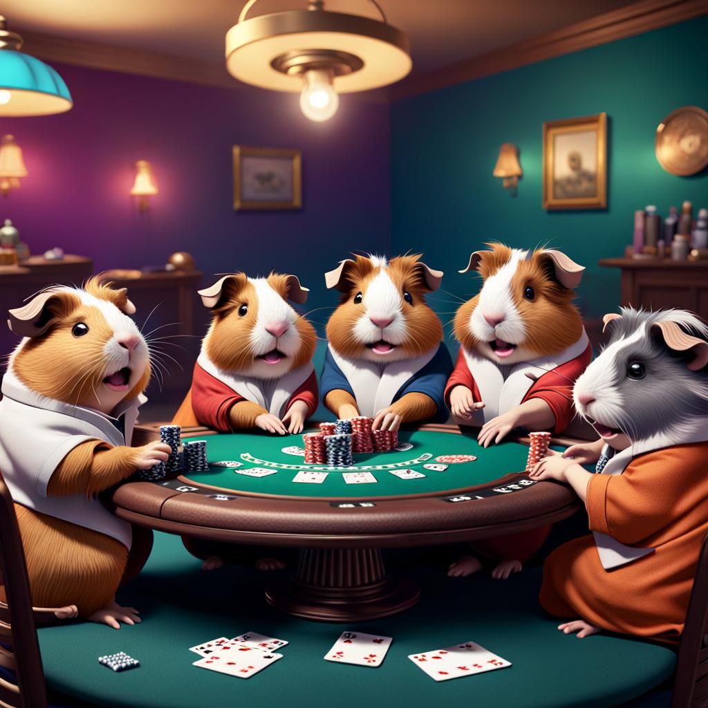 Guinea Pigs Playing Poker in 3D Digital Art