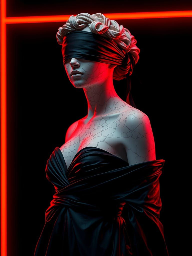 Elegant, Enigmatic Porcelain Goddess in Neon Noir