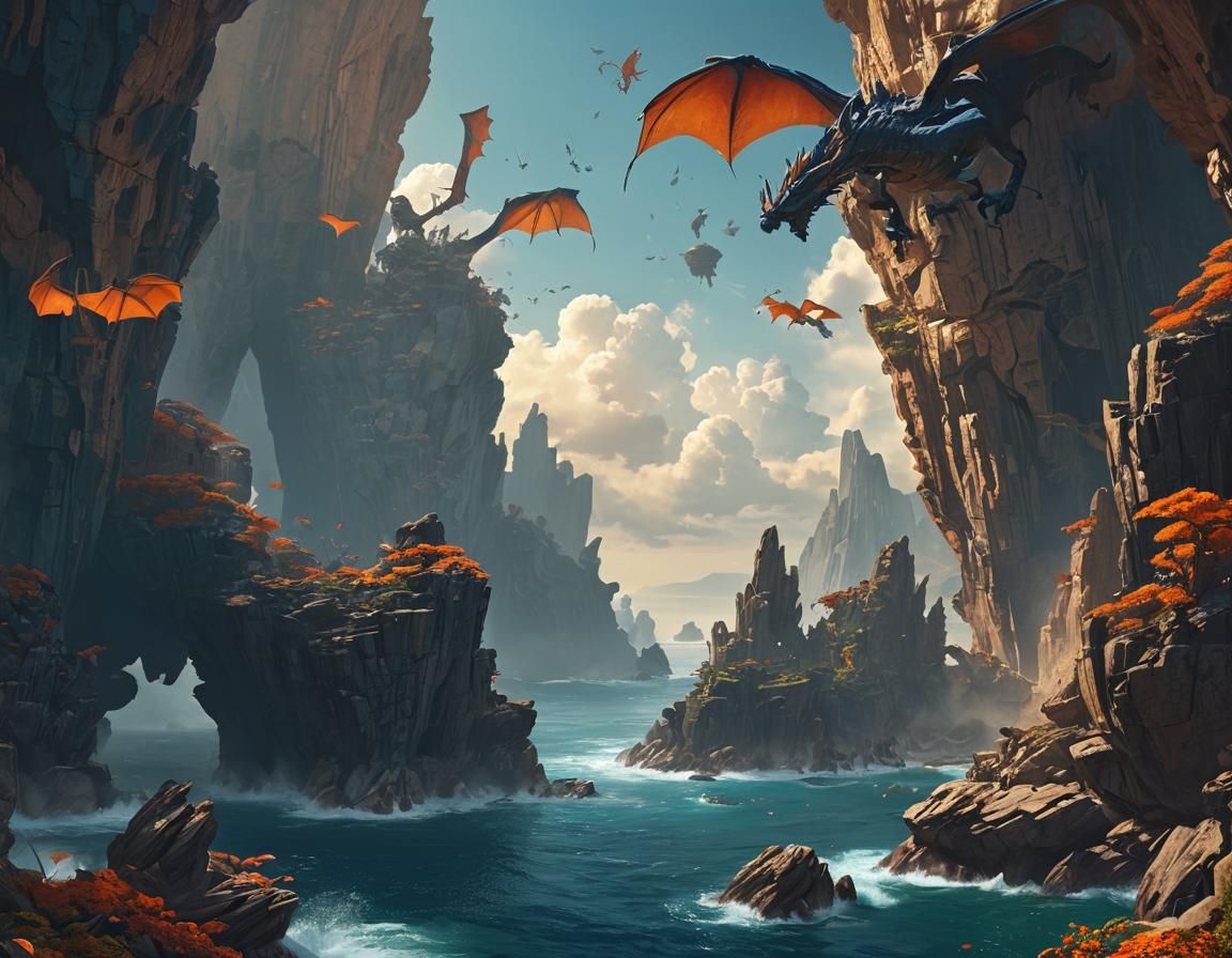Majestic Dragon City in the Sky: Fantasy Art
