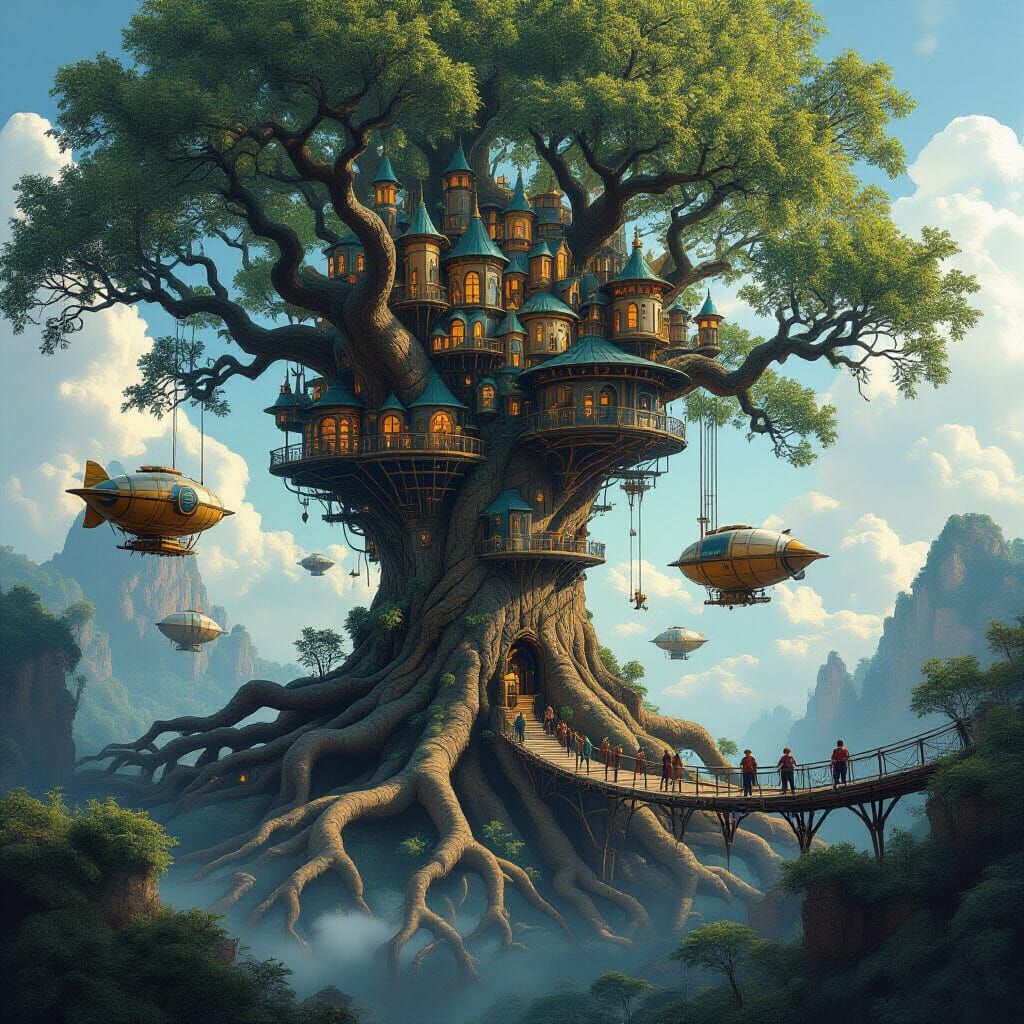 Steampunk City Housed in Giant Ancient Tree