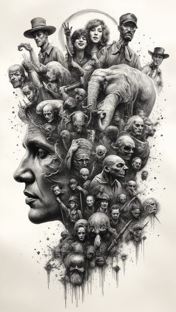 Mind Explosion: Characters Erupting From A Profile Face