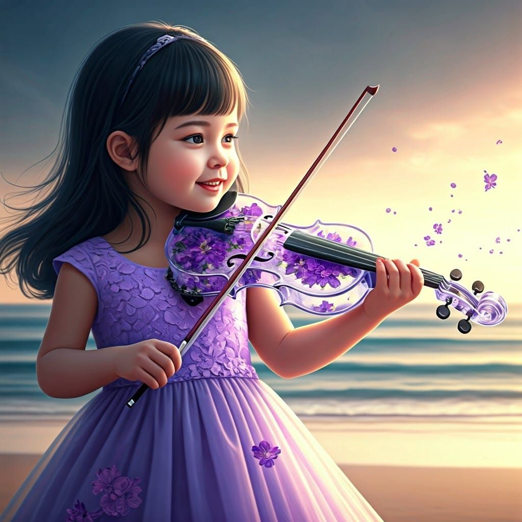 Intricately Detailed Young Girl Plays Translucent Violin on ...