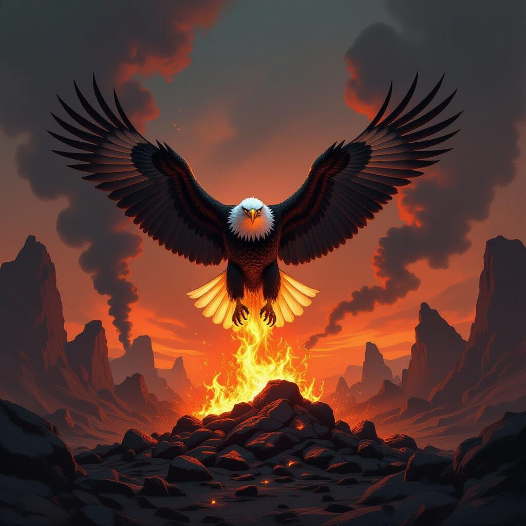 Majestic Eagle Rises from Ashes in Nuclear Wasteland