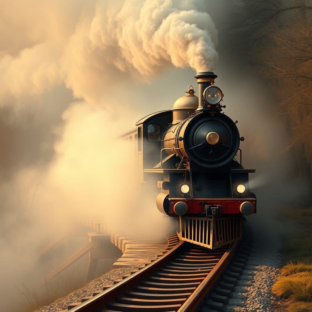 Vintage Steam Engine Train Chugs Through Foggy Landscape in ...