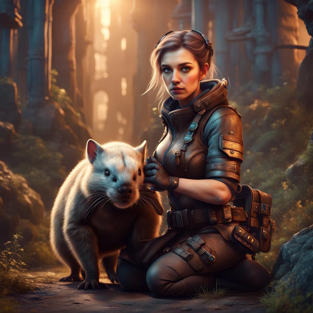 Gamer Girl with Wombat: Fantasy Concept Art