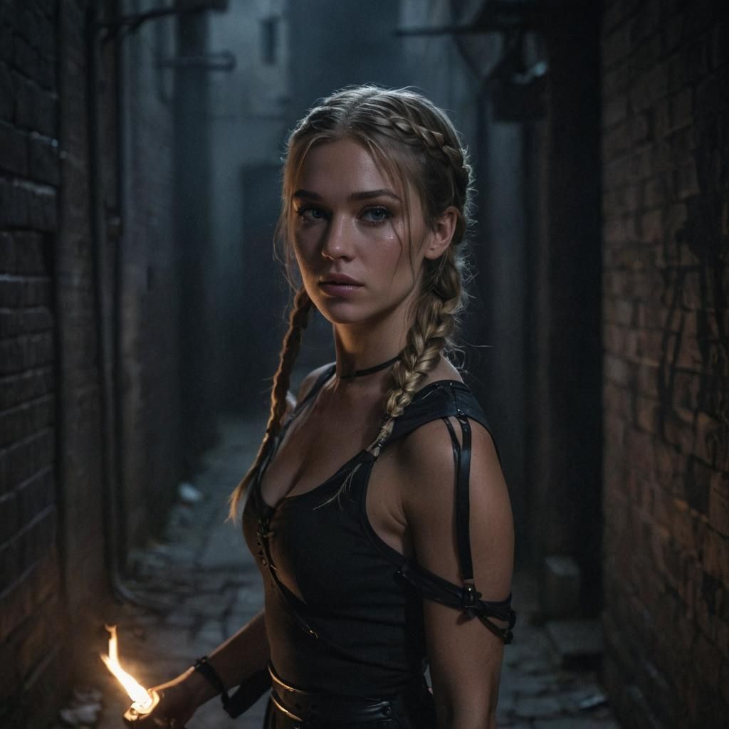 Dark Fantasy Assassin in Misty Alleyway