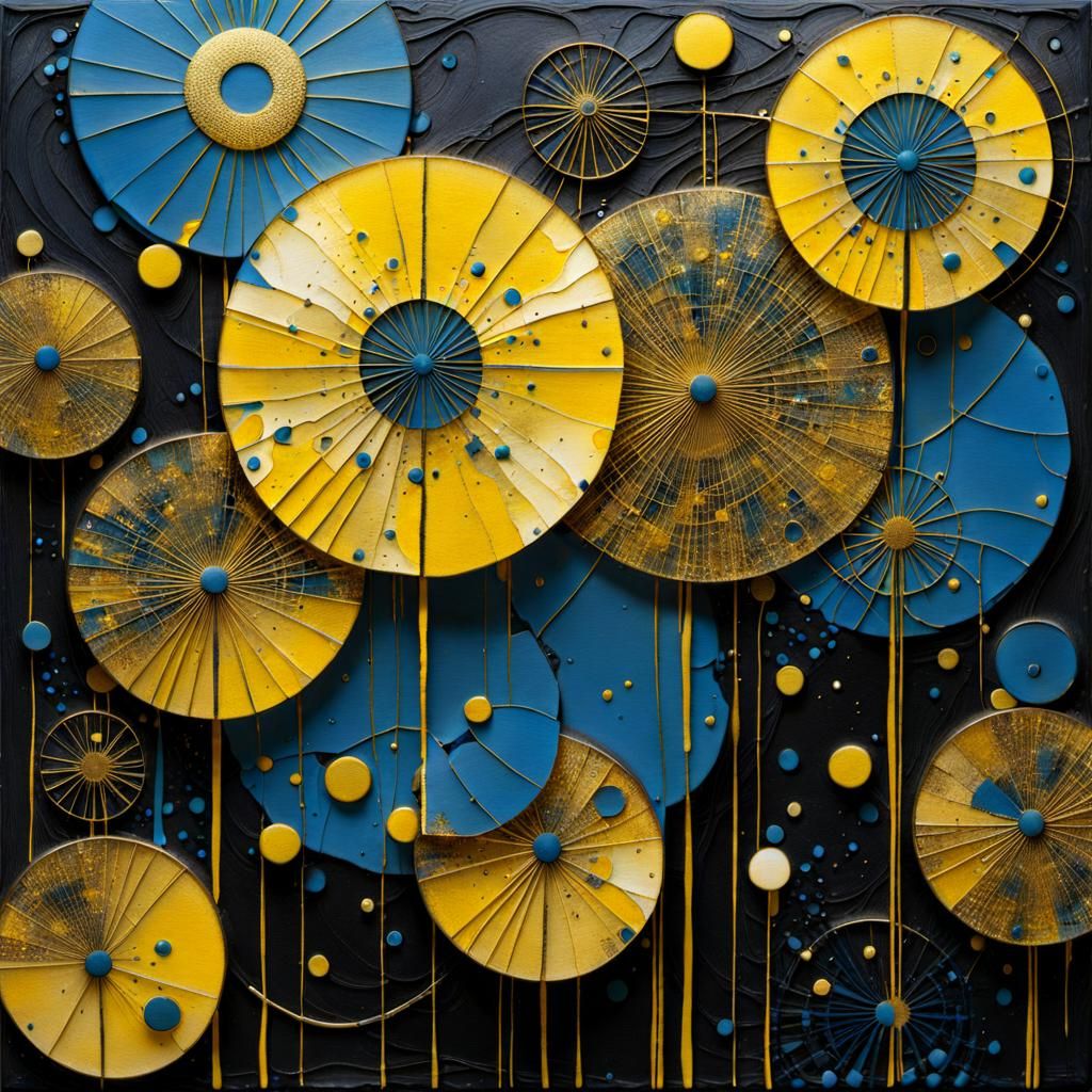 Surreal Sunflower Encaustic Painting with Fractal Light