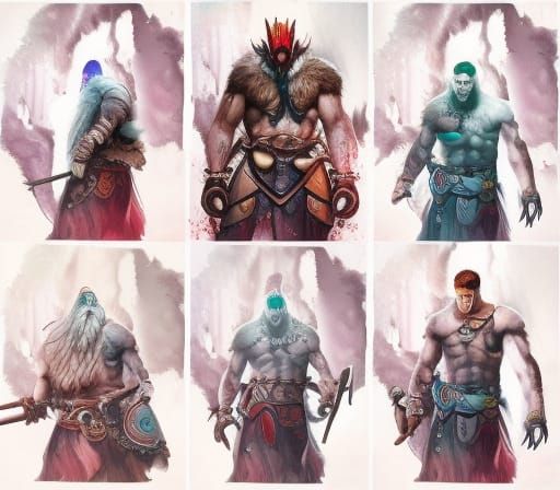 Goliath Barbarian Portrait in Watercolor Style