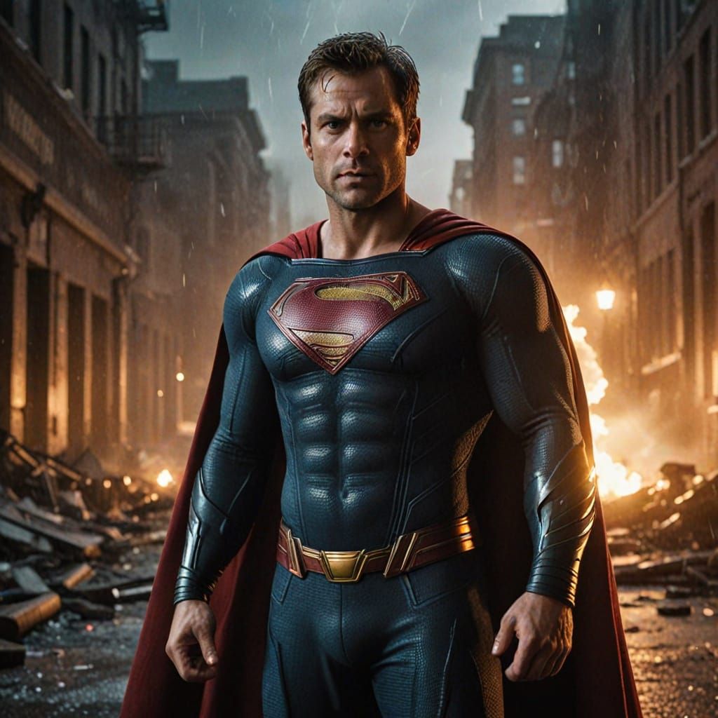 Superhero in Epic Flight with Cinematic Film Still Lighting