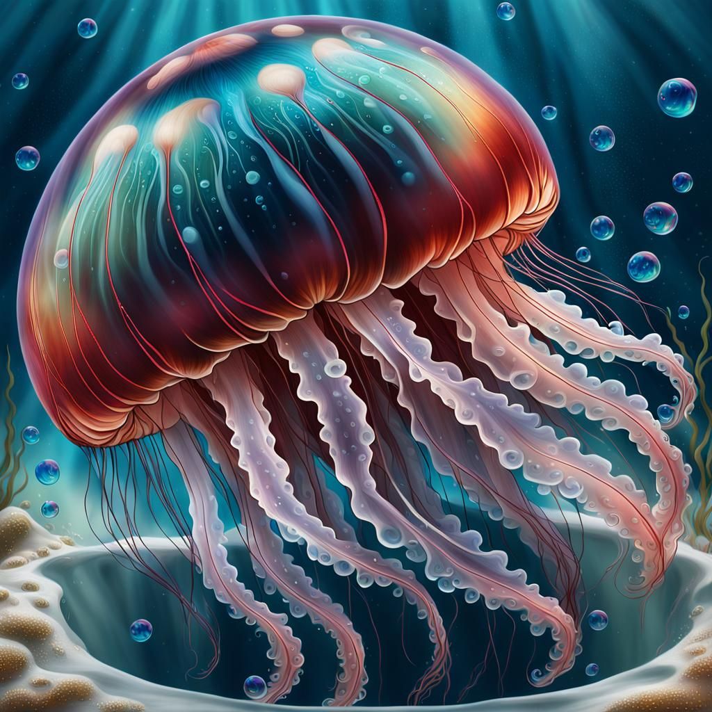 Giant Jellyfish with Tattoos in Bubble Bath