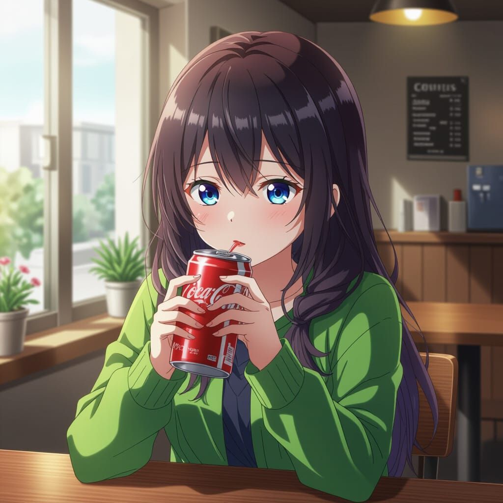 Anime Girl Enjoying Soda Pop