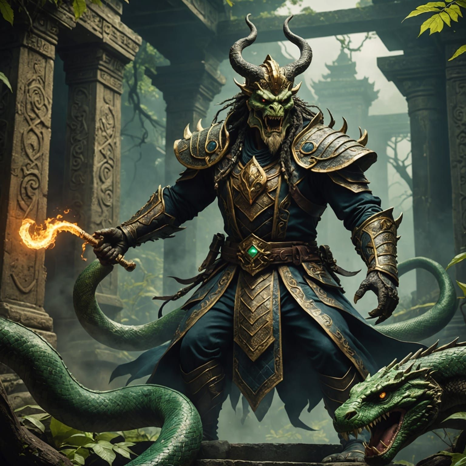 Snake King Attacks Trespassers in Temple