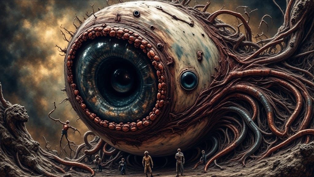 Surreal Gargantuan Eyeball in Visceral Gothic Style