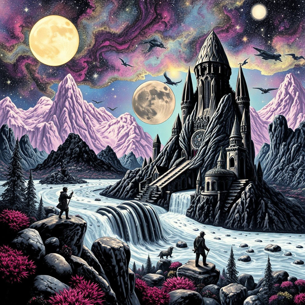 Surreal Screentone Fantasy Landscape