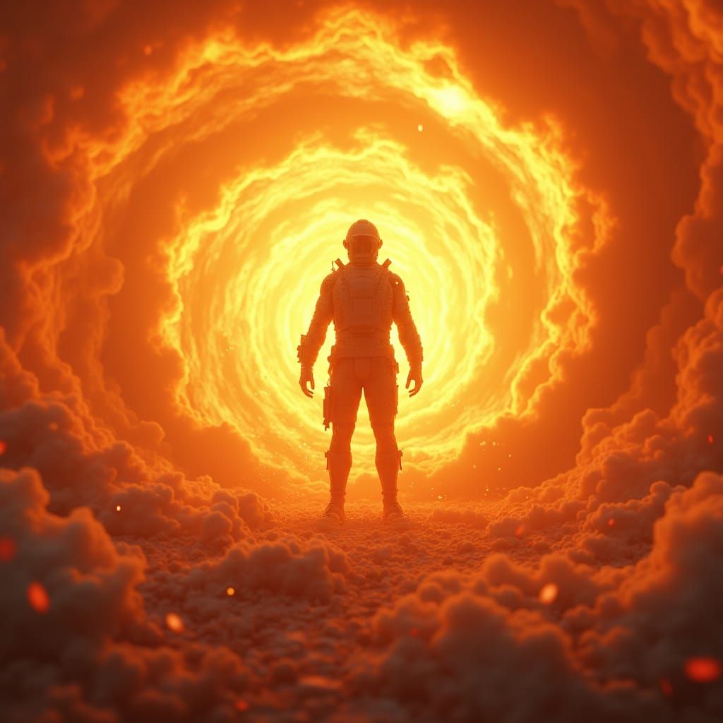 Defiant Figure Amidst Monday Mayhem in 3D Digital Art