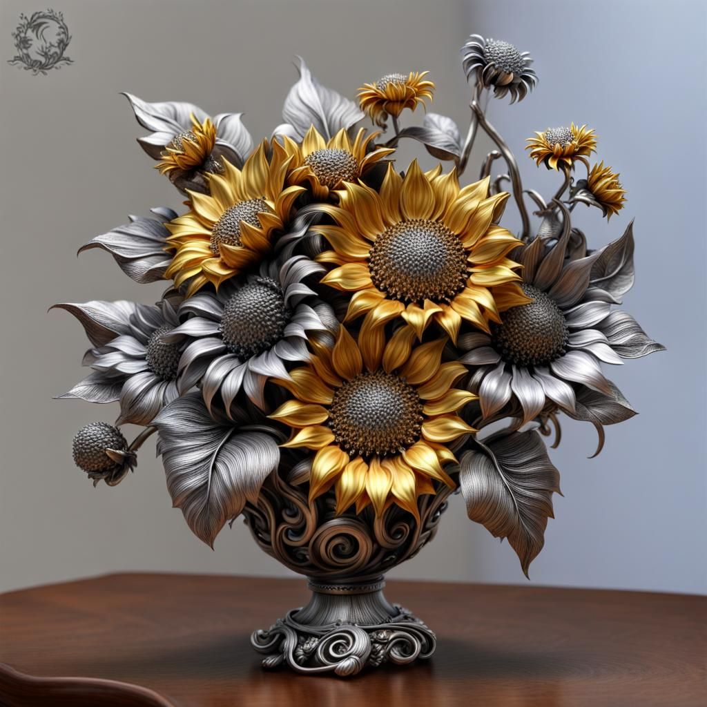 Gold and Silver Metal Sunflower Bouquet