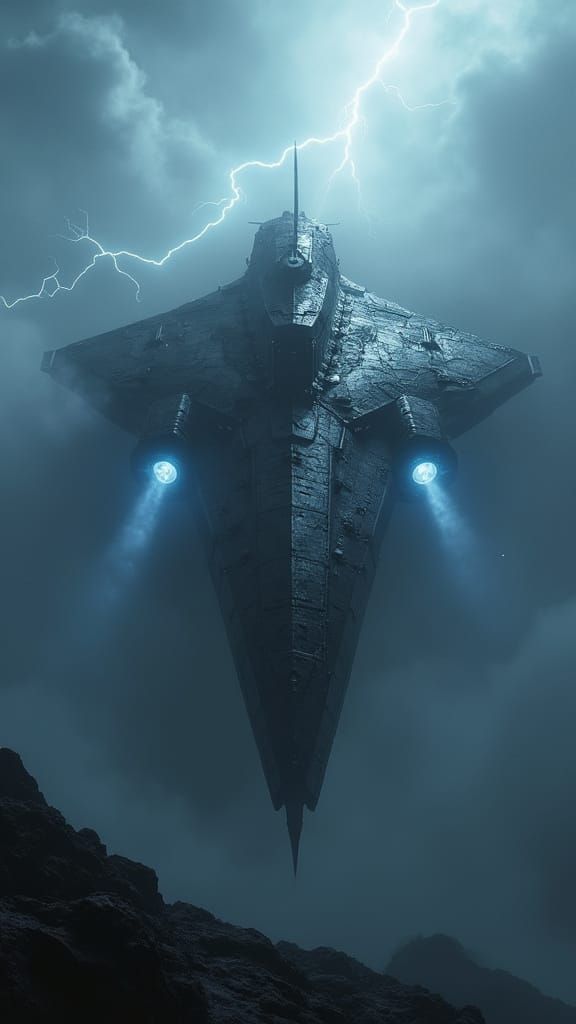 Monstrous Black Warship Emerges from Stormy Abyss in Cyberpu...