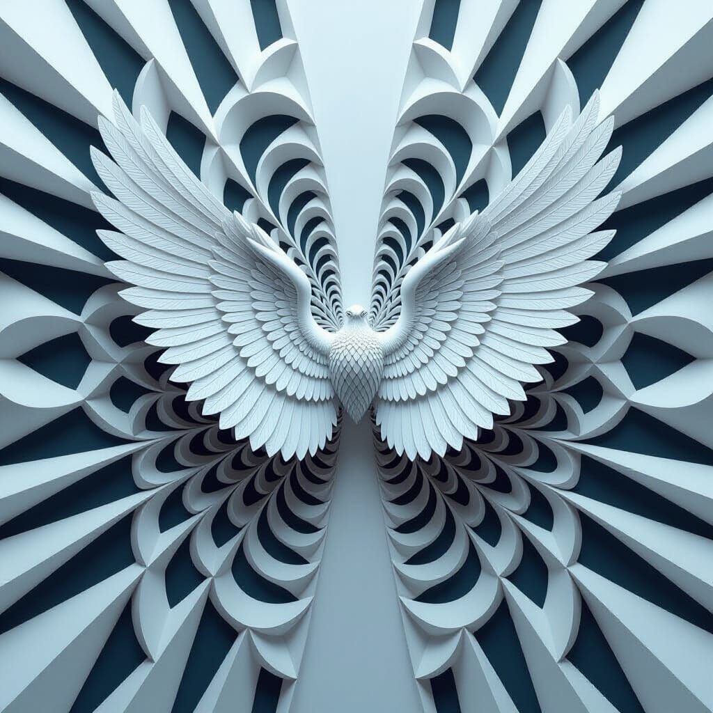 Optical Illusion: Wings Emerging from Monochrome Background