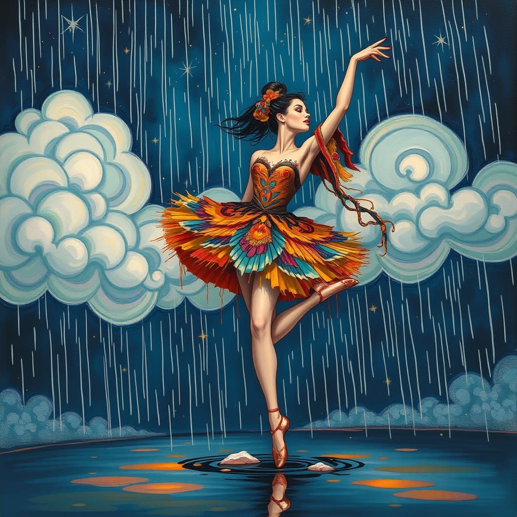 Starry Night Dancer in Expressive, Whimsical Lines