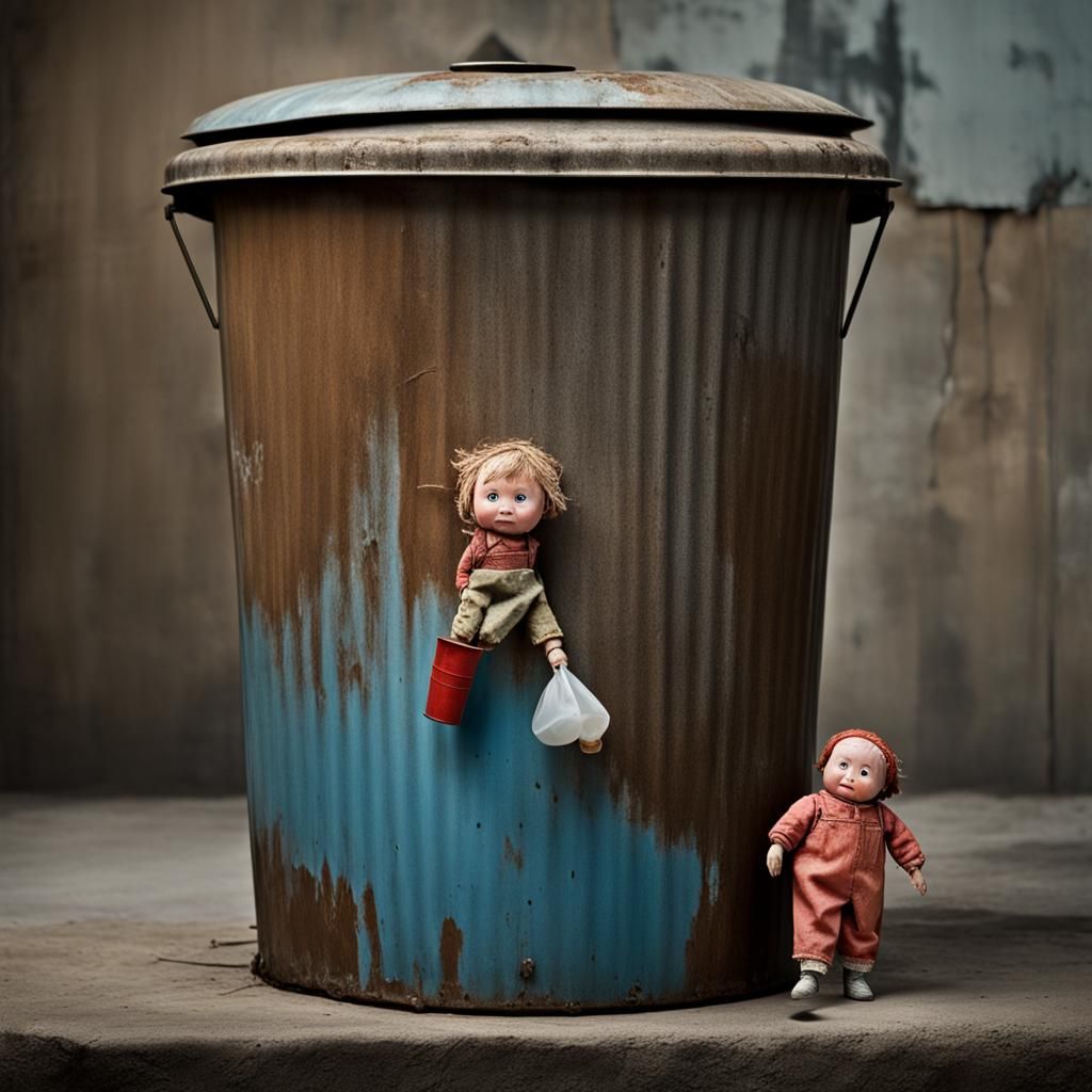 Doll in Trash Can: Professional Portrait Photography
