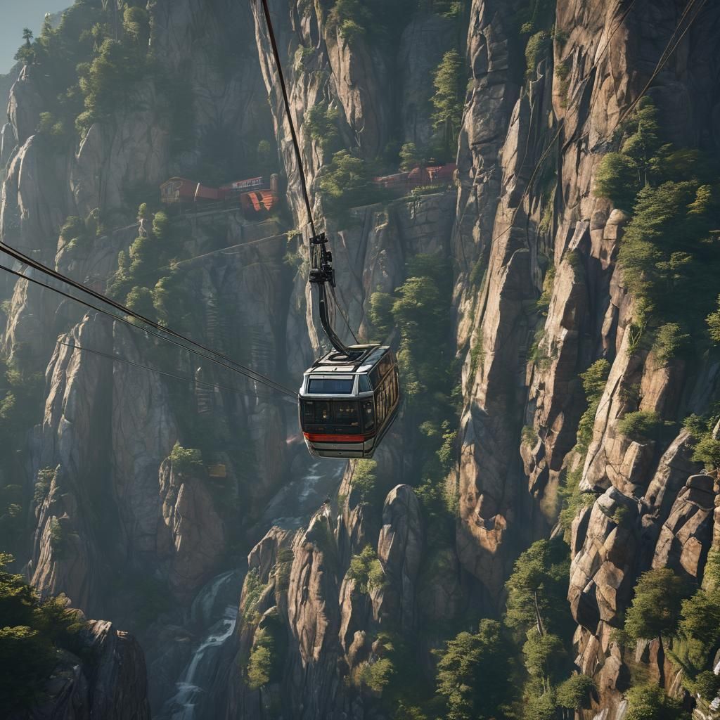 Mountain Cable Car in 3D Cinematic Style