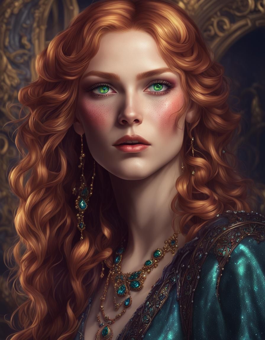 Gothic Woman with Jewels, Hyperdetailed Dark Fantasy Art
