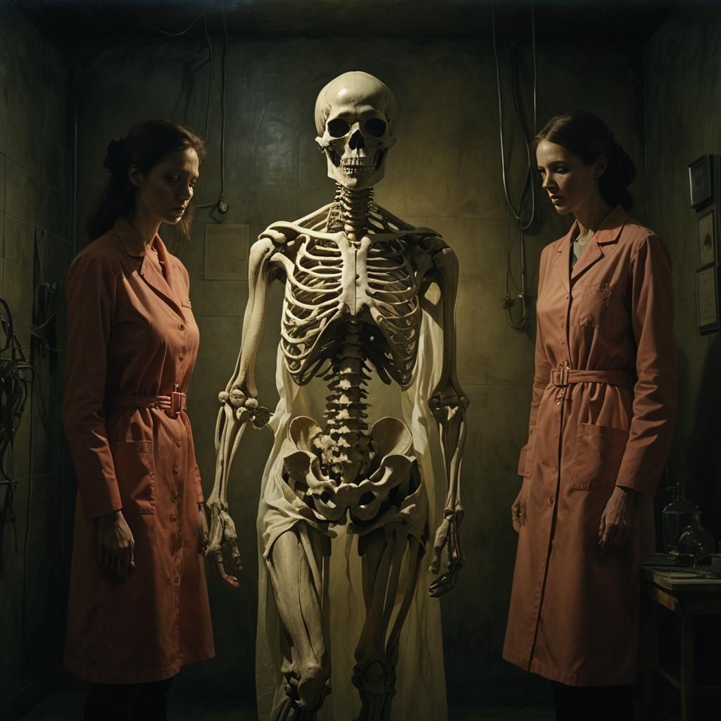 Surreal Anatomical Hybrid in Eerie Operating Theater