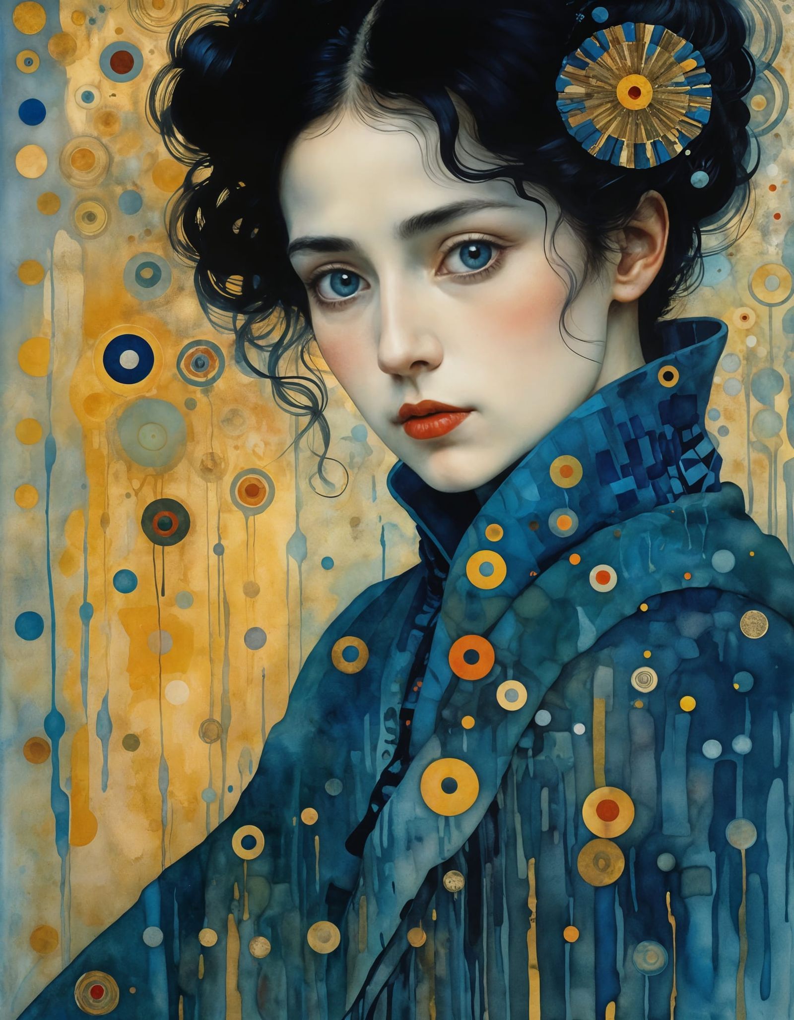 Woman's Portrait in Klimt-Inspired Watercolour Style