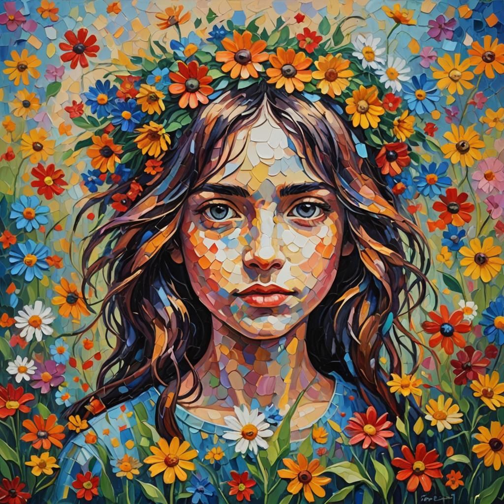 Flower Child in Neo-Impressionistic Expressionist Style