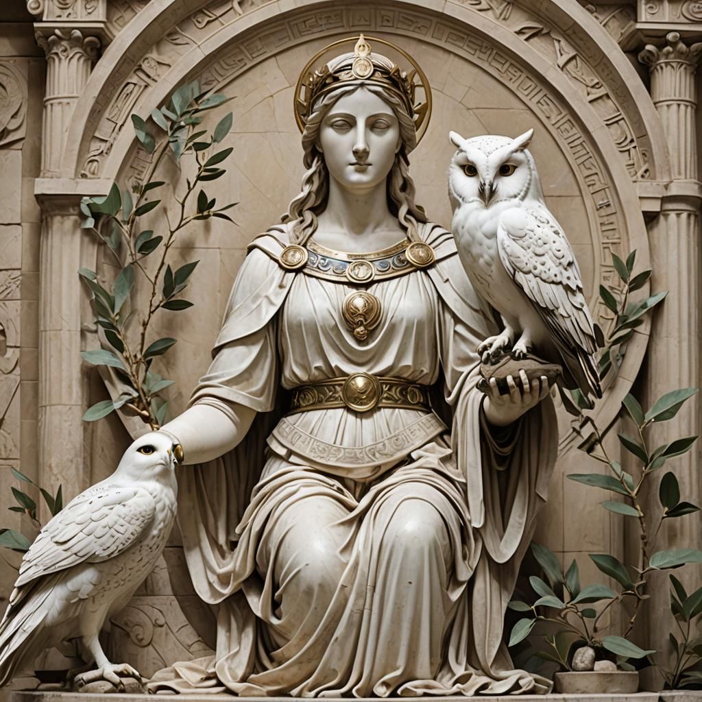 Athena, Goddess of Wisdom Meditates in Temple