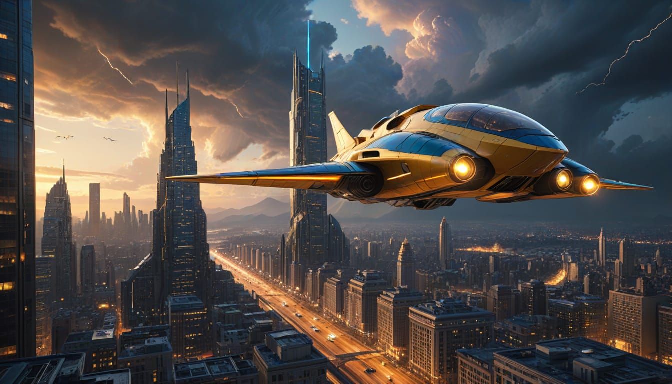 Twilight Cityscape of Towering Futuristic Structures