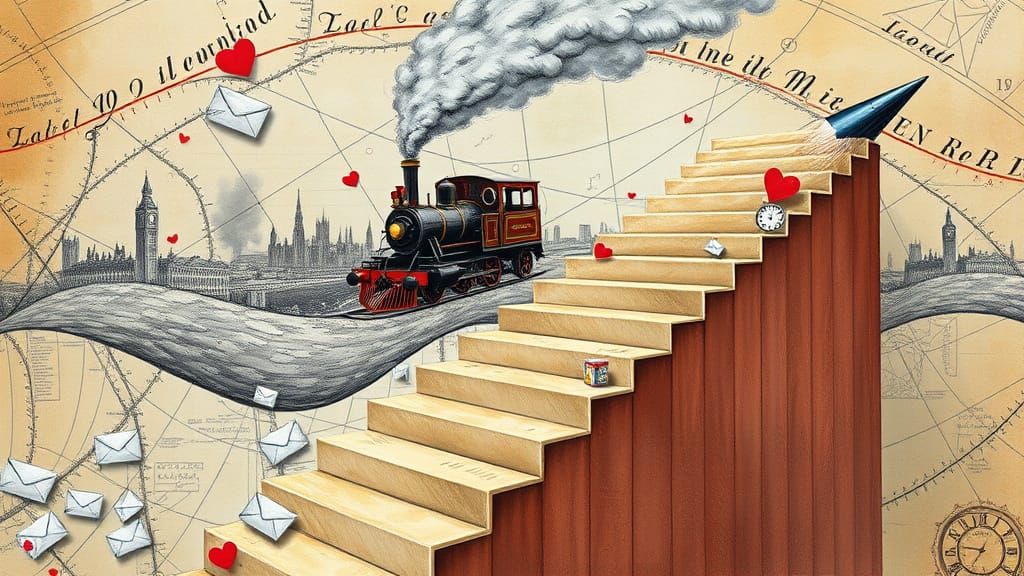 Surreal Locomotive Emerge from Giant Pencil Tip